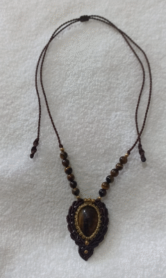 Colar de macramê com Colar com Olho de Tigre